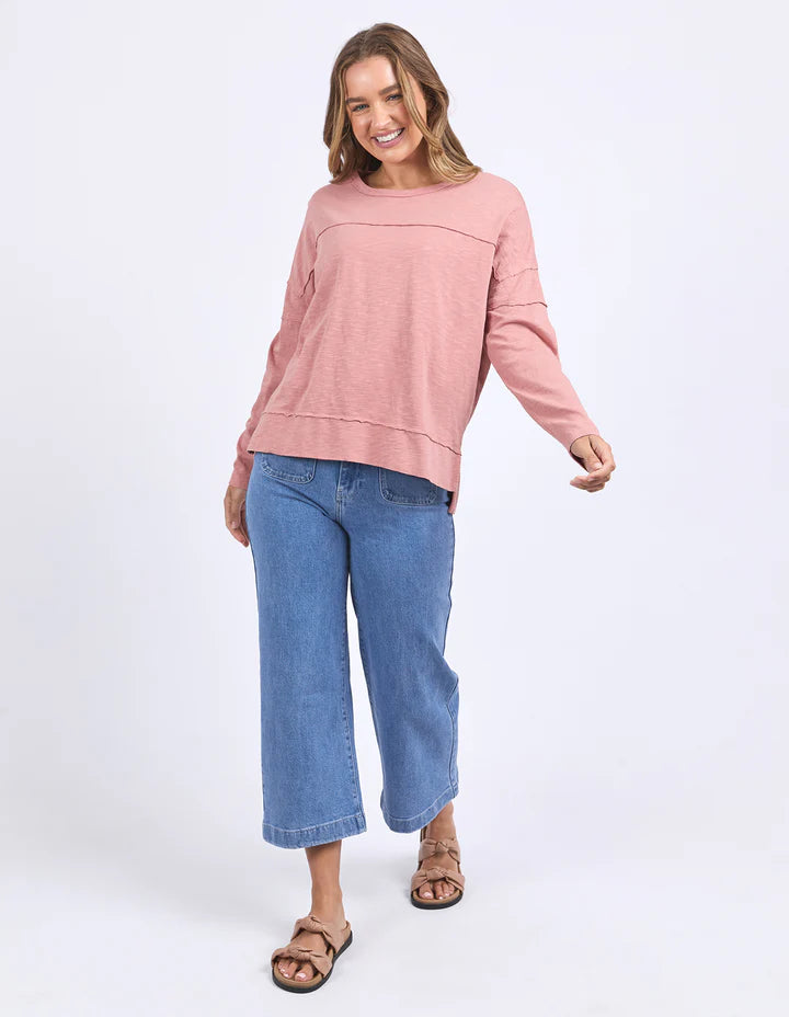 Jayne Throw On Top - Ash Rose-Foxwood-The Jayne Throw on Top is the perfect lightweight long sleeve to take you through the seasons. Cut from a comfy, cotton slub jersey this women's top features a crew neck, trendy exposed stitching and side split hi-low hem. Seriously versatile we know you'll be wearing this on repeat. Round neckline Design lines Raw edge details 100% Cotton Model is wearing a size 10-Pash + Evolve