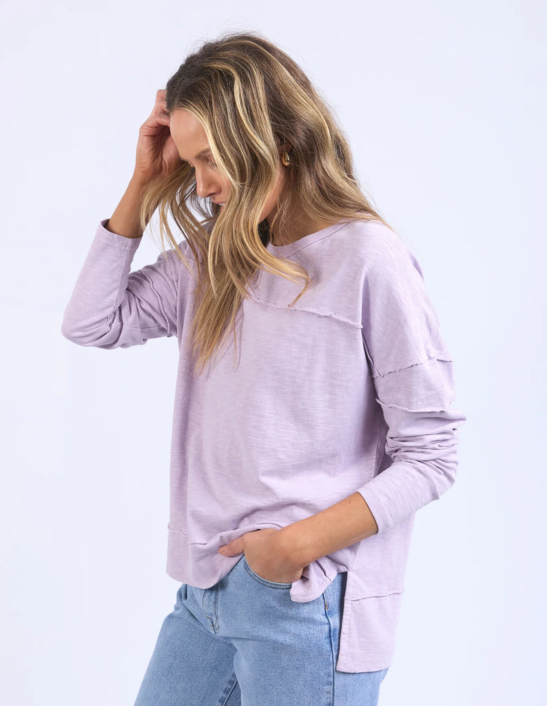 Jayne Throw On Top - Orchid Bloom-Foxwood-The Jayne Throw on Top is the perfect lightweight long sleeve to take you through the seasons. Cut from a comfy, cotton slub jersey this women's top features a crew neck, trendy exposed stitching and side split hi-low hem. Seriously versatile we know you'll be wearing this on repeat. Round neckline Design lines Raw edge details 100% Cotton Our model is 176cm and wears Size 10-Pash + Evolve