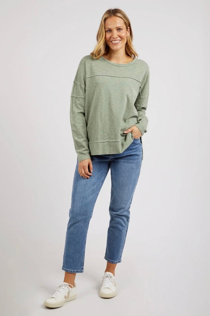 Jayne Throw On Top - Sage-Foxwood-The Jayne Throw on Top is the perfect lightweight long sleeve to take you through the seasons. Cut from a comfy, cotton slub jersey this women's top features a crew neck, trendy exposed stitching and side split hi-low hem. Seriously versatile we know you'll be wearing this on repeat. 100% COTTON JERSEY Designed in Australia-Pash + Evolve