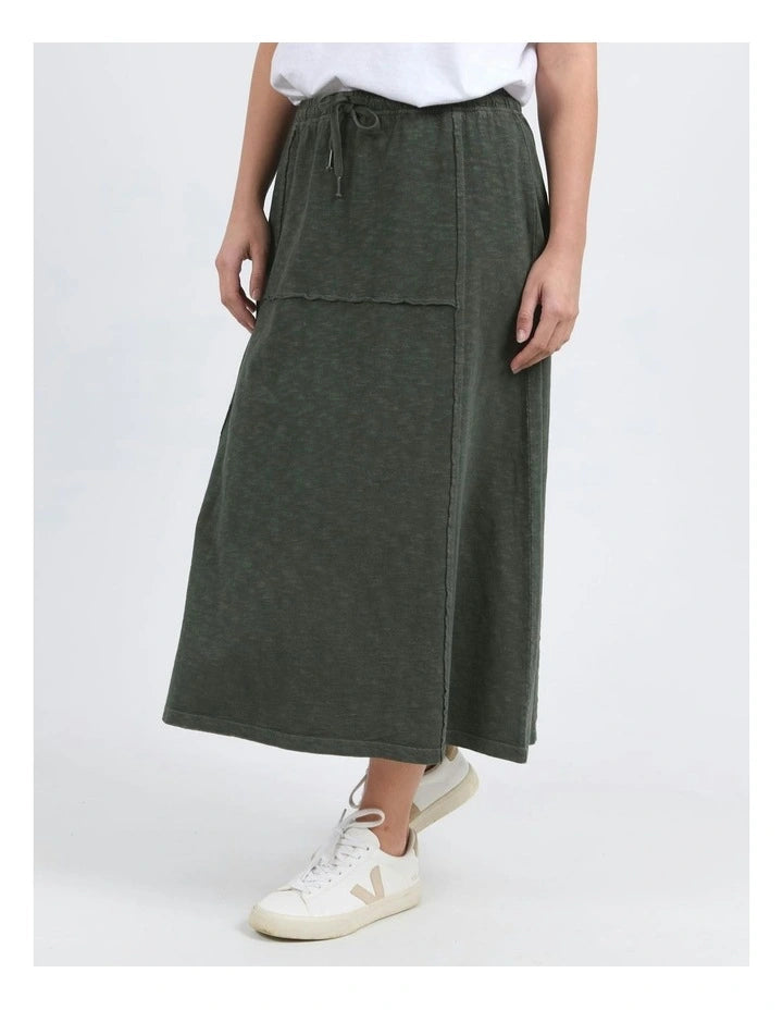 Jayne skirt - khaki-Foxwood-*Elastic waist *Midi length *Design panels *100% Cotton-Pash + Evolve