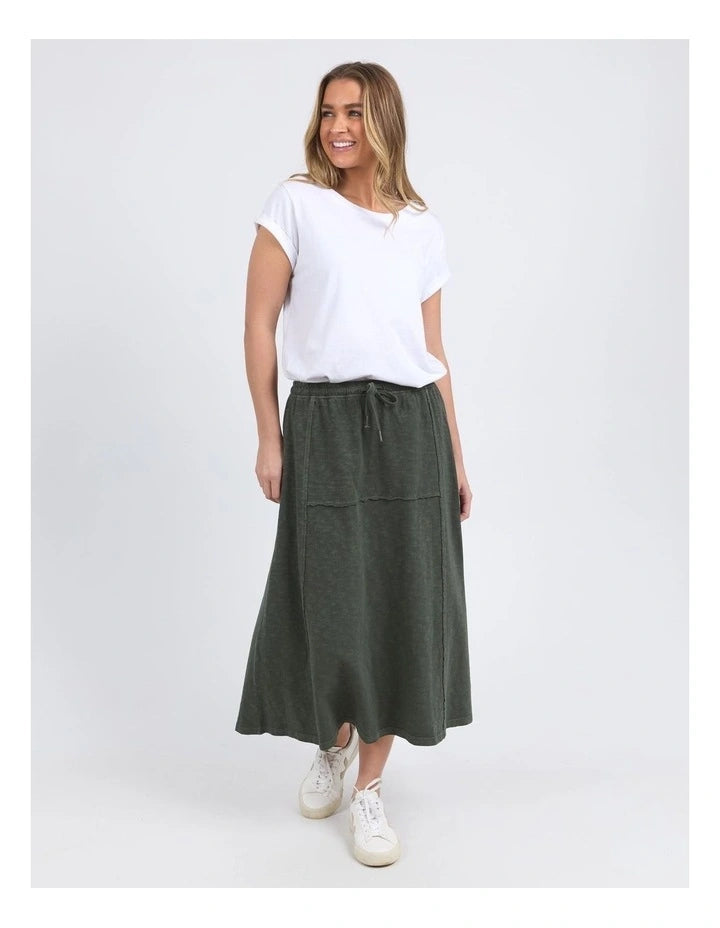Jayne skirt - khaki-Foxwood-*Elastic waist *Midi length *Design panels *100% Cotton-Pash + Evolve
