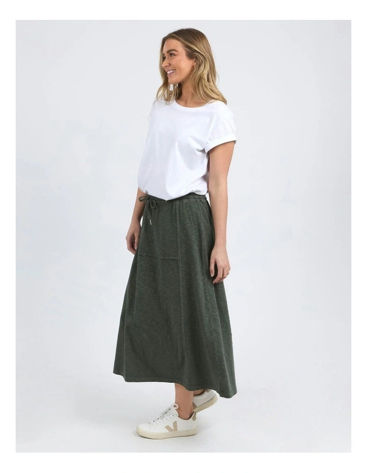 Jayne skirt - khaki-Foxwood-*Elastic waist *Midi length *Design panels *100% Cotton-Pash + Evolve