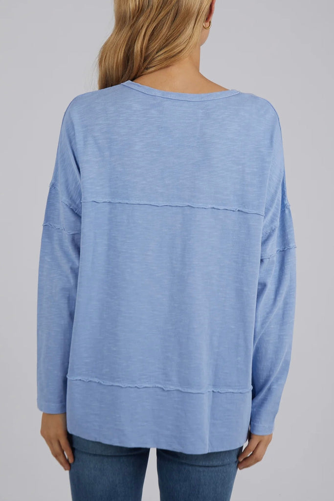 Jayne throw on top - light blue-Foxwood-The Jayne Throw on Top is the perfect lightweight long sleeve to take you through the seasons. Cut from a comfy, cotton slub jersey this women's top features a crew neck, trendy exposed stitching and side split hi-low hem. Seriously versatile we know you'll be wearing this on repeat. 100% COTTON JERSEY Designed in Australia-Pash + Evolve