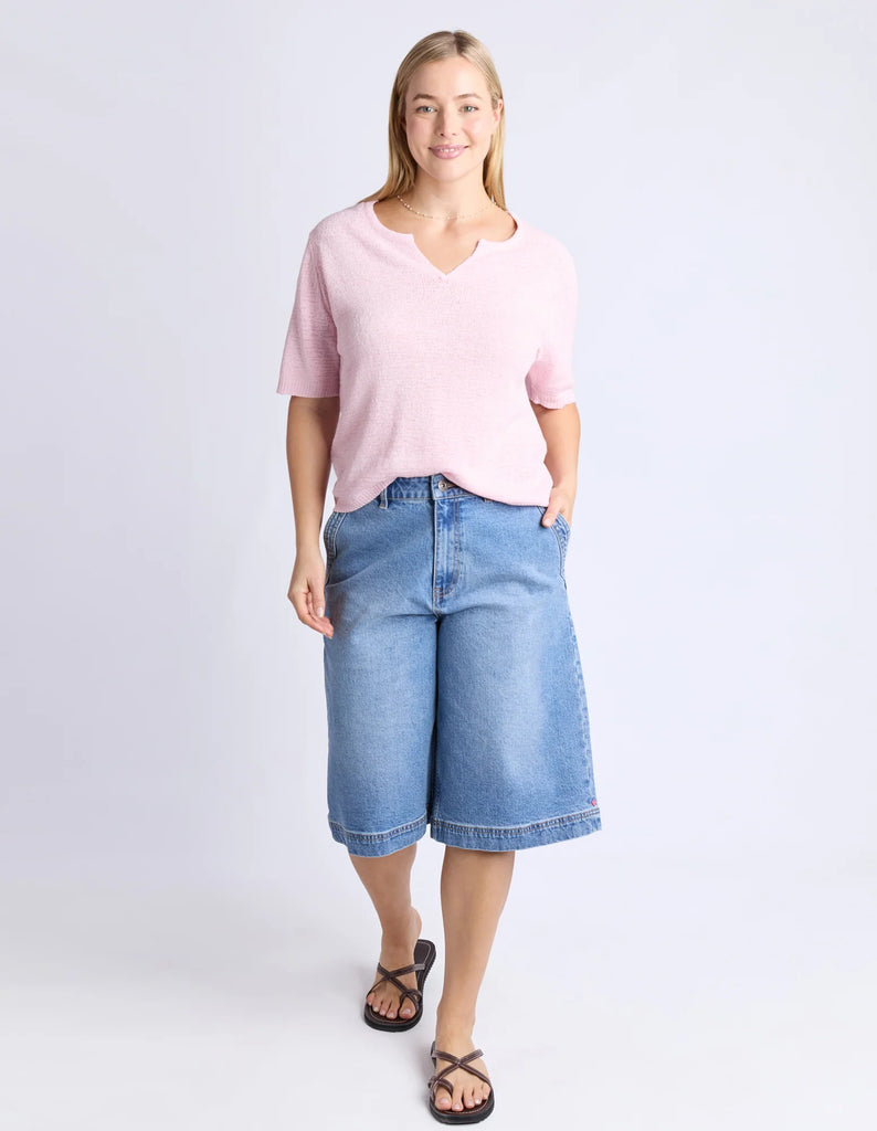 Knit tee - pink lady-Elm-The Knit Tee combines a relaxed fit with a cool yarn that ensures breathability and comfort. Its V-neck design adds a touch of effortless style, making this tee ideal for layering or wearing on its own in warmer weather. Relaxed fit Cool yarn for summer V neck detail 55% acrylic 45% nylon-Pash + Evolve