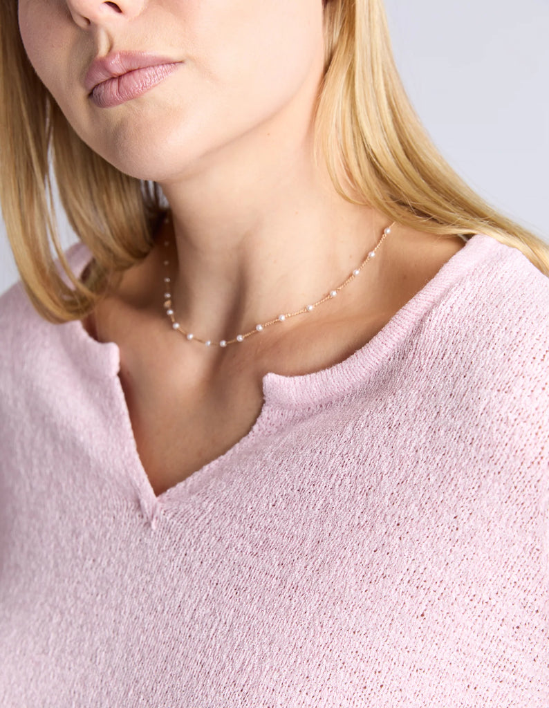 Knit tee - pink lady-Elm-The Knit Tee combines a relaxed fit with a cool yarn that ensures breathability and comfort. Its V-neck design adds a touch of effortless style, making this tee ideal for layering or wearing on its own in warmer weather. Relaxed fit Cool yarn for summer V neck detail 55% acrylic 45% nylon-Pash + Evolve