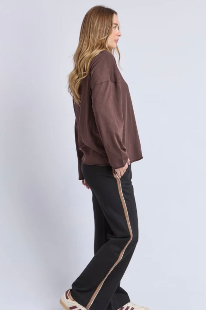 Knock off long sleeve - coffee-Foxwood-The Knock Off Long Sleeve has that perfectly undone look you'll keep reaching for. Cut with a drop shoulder and easy drape through the body, it feels relaxed without trying too hard. The raw edge finish gives it a slightly rugged edge, adding just the right amount of attitude. Made from soft cotton, it's one of those pieces that only gets better the more you wear it. *Designed in Australia *Relaxed fit *Raw edge *100% Cotton-Pash + Evolve