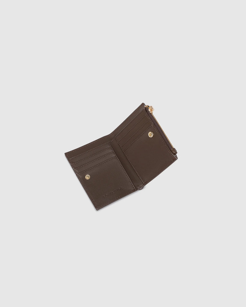 Lily Woven Wallet - Chocolate-Louenhide-The Lily Woven Chocolate Wallet is a refined essential designed for the modern minimalist. Crafted from woven vegan leather, her slim silhouette makes a subtle statement while offering everyday function with ease. Inside, you’ll find six card slots, a spacious note compartment, and a secure zip pocket for coins- everything you need, neatly in place. Whether you're slipping her into your favourite crossbody or carrying her solo, Lily Woven Chocolate is the perfect blen