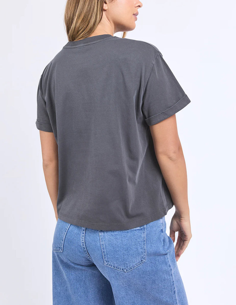 Line Tee - Charcoal-Foxwood-Effortless style with an elevated twist, the Line Tee features exclusive chest embroidery for a touch of detail. Crafted from 100% cotton, this everyday essential offers a relaxed fit, round neckline, and soft, breathable feel-perfect for pairing with your go-to denim or layering under jackets. Foxwood exclusive front chest embroidery Round neckline Relaxed fit 100% Cotton Our model is 176cm and wears Size 10-Pash + Evolve