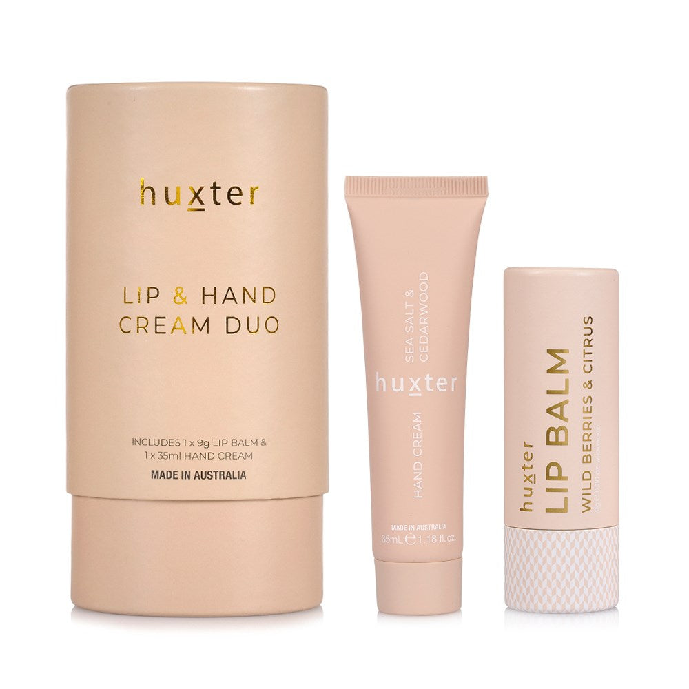 Lip & Hand Cream Duo - Sea Salt & Cedarwood-Huxter-Fragrance - Sea Salt & Cedarwood Each Gift Set Includes 1 x 9g Lip Balm Wild Berries & Citrus 1 x 35ml Sea Salt & Cedarwood Hand Cream-Pash + Evolve