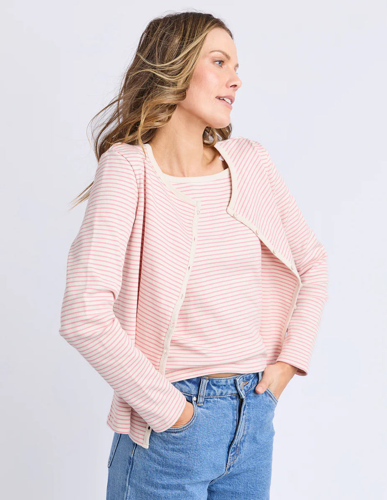 Lorraine Cardi & Cami 2 Piece Set - Rose-Foxwood-Throw on our Lorraine Cardi & Cami set for ultimate comfort. Perfect for easy days or for a casual look! Tank and cardi combo Front placket opening on cardi Yarn dyed stripe 100% Cotton Our model is 176cm and wears Size 10-Pash + Evolve