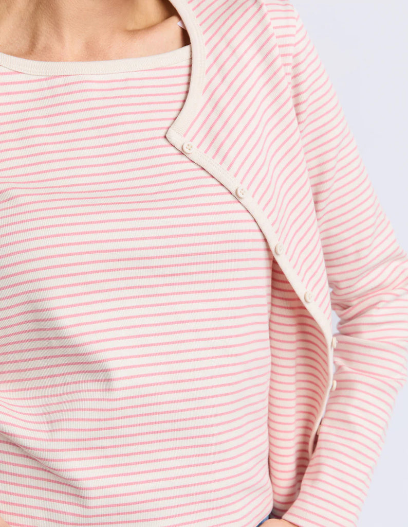 Lorraine Cardi & Cami 2 Piece Set - Rose-Foxwood-Throw on our Lorraine Cardi & Cami set for ultimate comfort. Perfect for easy days or for a casual look! Tank and cardi combo Front placket opening on cardi Yarn dyed stripe 100% Cotton Our model is 176cm and wears Size 10-Pash + Evolve
