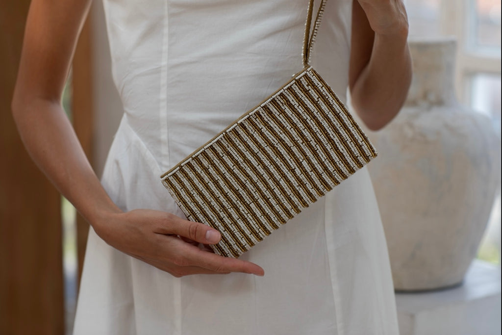 Lucy beaded clutch-Pash + Evolve-*Glass beads *Wrist strap *Fully Lined inside *20x12cm-Pash + Evolve