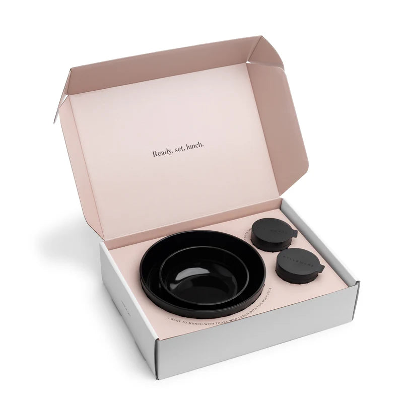 Lunch set - midnight-STYLEWARE-Wait. Styleware’s most versatile pair of bowls PLUS two minis for your favourite little dips ‘n’ dressings on the side? Lunch is officially sorted — and has never looked so stylish. Contains: NESTING BOWLS SMALL 1.0L AND X-SMALL 0.35L, MINIS SET OF 2 | 60ML ⏤ Snap-tight (perfect for wet foods, take care with liquids) ⏤ Timeless Style ⏤ Microwave, dishwasher, fridge + freezer friendly ⏤ BPA/Phthalate free ⏤ Nesting Storage ⏤ Designed in Australia, Nesting Bowls Made in Australi