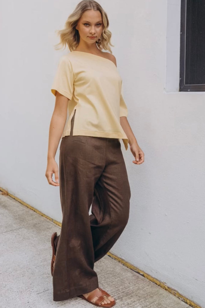 Maddie tee - butter-Pash + Evolve-*Cropped length *Asymmetrical hemline *Side splits *100% Cotton-Pash + Evolve