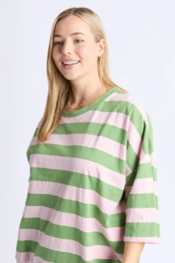 Mazie block stripe - pink/green-Elm-The Mazie Sweat is the ideal blend of style and versatility. This oversized fit and 3/4 length sleeves allow plenty of room for movement. Made with a gorgeous lightweight Cotton fabric to make it ideal for layering. Best selling style Relaxed fit 3/4 length sleeves Pockets at the waistband 100% Cotton-Pash + Evolve