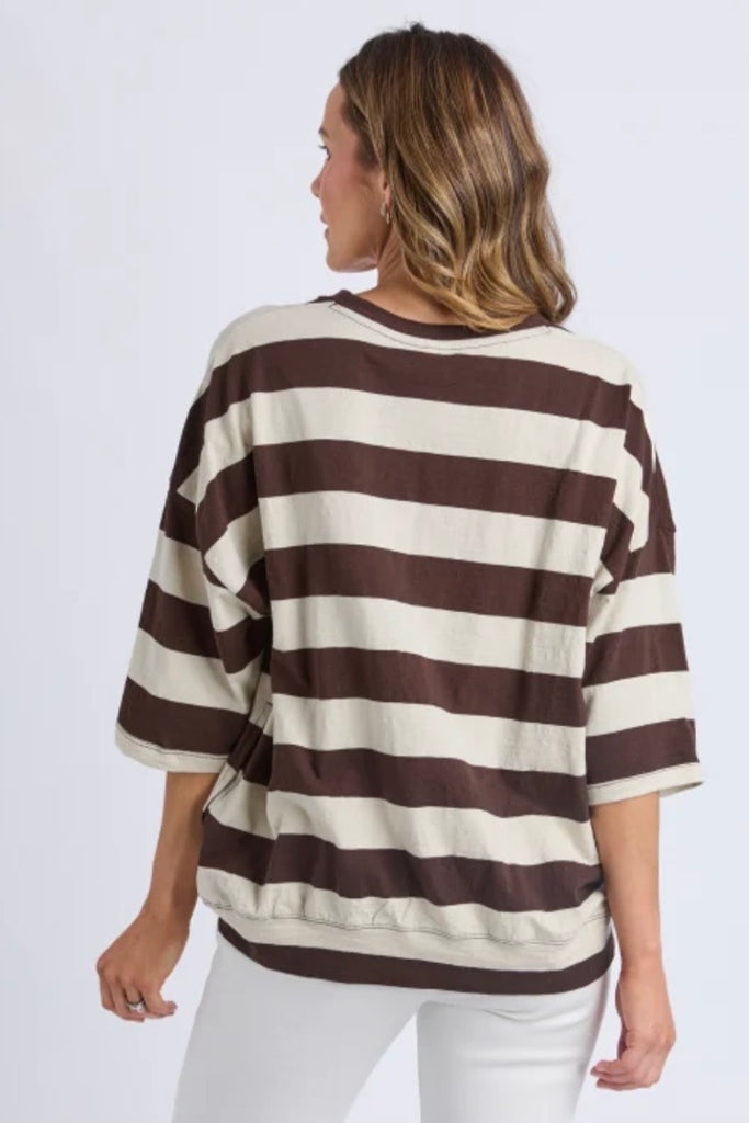 Mazie sweat block stripe - Coffee/marshmallow-Elm-The Mazie Sweat Is The Ideal Blend Of Style And Versatility. This Oversized Fit And ¾ Length Sleeves Allow Plenty Of Room For Movement, And The Gorgeous Lightweight Cotton Fabric Make It Ideal For Layering. Best Selling Style Relaxed fit with 3/4 Length Sleeves Waistband and pockets 100% Cotton-Pash + Evolve