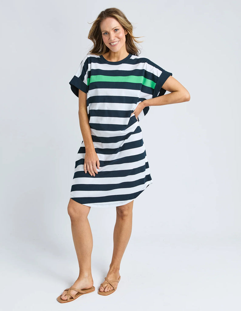 Mckinley dress - navy/white-Elm-A tee dress but make it stunning! The McKinley Dress in a gorgeous yarn dyed stripe features a back placket for that extra bit of special. Yarn dye stripe Placket detail - back Extended sleeve feature Cotton Jersey-Pash + Evolve