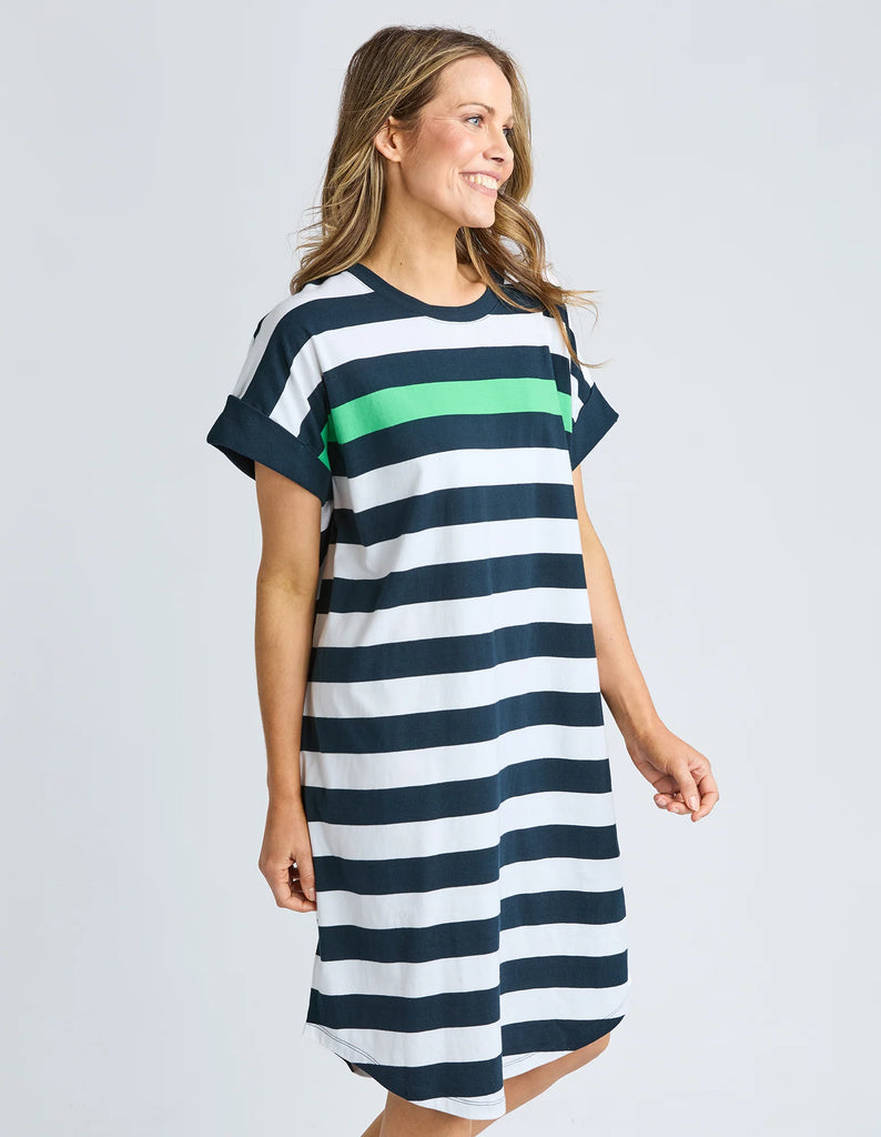 Mckinley dress - navy/white-Elm-A tee dress but make it stunning! The McKinley Dress in a gorgeous yarn dyed stripe features a back placket for that extra bit of special. Yarn dye stripe Placket detail - back Extended sleeve feature Cotton Jersey-Pash + Evolve