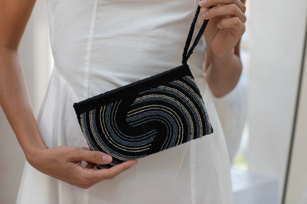 Milla beaded clutch-Pash + Evolve-*Glass beads *Wrist strap *Fully Lined inside *20x12cm-Pash + Evolve