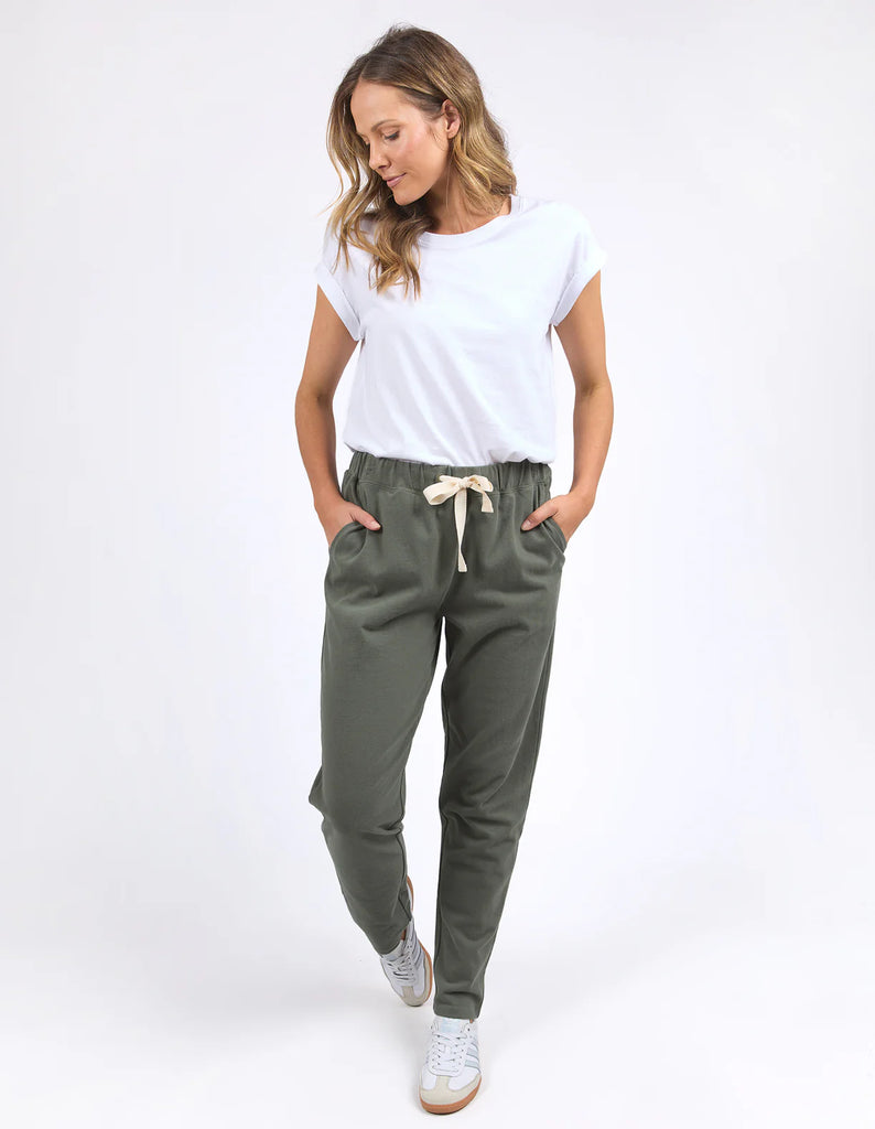Monday pant - khaki-Foxwood-Who says we don't like Mondays? The Monday Pant is our new favourite go-to pant for ultra-comfort. Featuring an elastic waist and contrast drawcord, these unbrushed and cosy cotton pants are not just for Monday, you'll find yourself wearing them everyday of the week! Elastic waist Contrast drawcord Side pockets 100% Cotton Model is 176cm and wears Size 8-10-Pash + Evolve