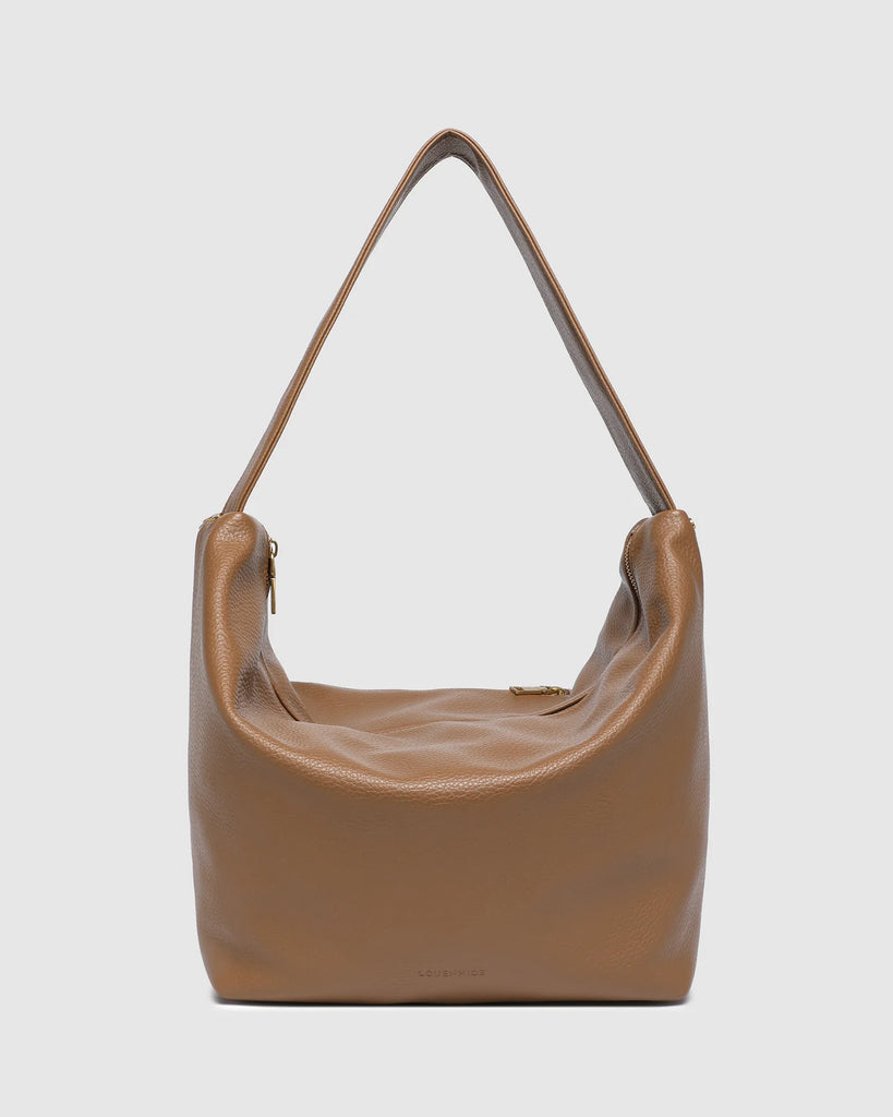 Morgan shoulder bag - caramel-Louenhide-The Louenhide Morgan Caramel Shoulder Bag brings a bold sense of ease to your everyday. With its slouchy, oversized silhouette and subtle studded detailing, this hobo shoulder bag makes a statement without trying too hard. Designed for the throw-and-go days, its laid-back shape pairs perfectly with lived-in denim, soft layers, and easy flowy dresses. Slung over your shoulder, the Morgan Caramel Shoulder Bag delivers effortless wearability and a softly structured finis