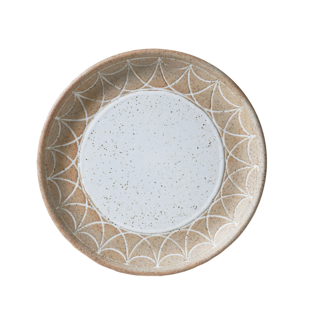 Natural Entertainer Plate - 17cm-Robert gordon-Natural Entertainer is designed for effortless hosting, with pieces that feel as grounding as they are beautiful. Made from unglazed speckled clay, each form is etched with subtle detail. The range is raw, tactile, and quietly refined. Made from high fired stoneware Microwave & Dishwasher safe Earthy clay body with light organic glaze 17cm Diameter Designed in Australia-Pash + Evolve