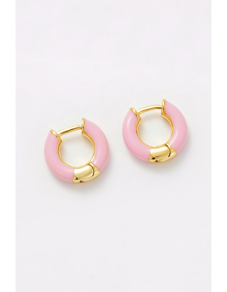 Nova Huggie - Pink-Zafino-Metal: 18K Gold Plated Solid Brass Base Dimensions: 9mm hoop Water resistant Hypoallergenic & Nickel Free Female Founded & Family Owned-Pash + Evolve