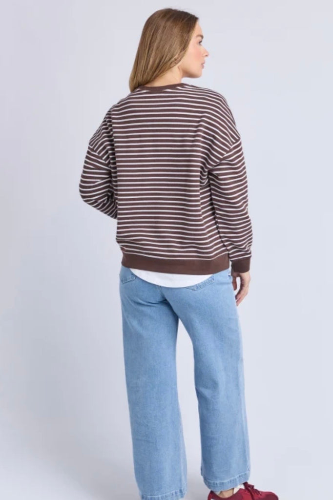 Original stripe crew - coffee/white stripe-Foxwood-Stripes just got a whole lot cooler with the Original Stripe Crew! Featuring yarn-dyed stripes and a front chest pocket, this relaxed-fit crew is perfect for those days when you want to keep it comfy yet stylish. Whether you’re chilling or out and about, this crew is all about that easy, laid-back vibe! Yarn dyed stripe Front chest pocket Relaxed Fit 100% Cotton Model is 176cm and wears size 10-Pash + Evolve