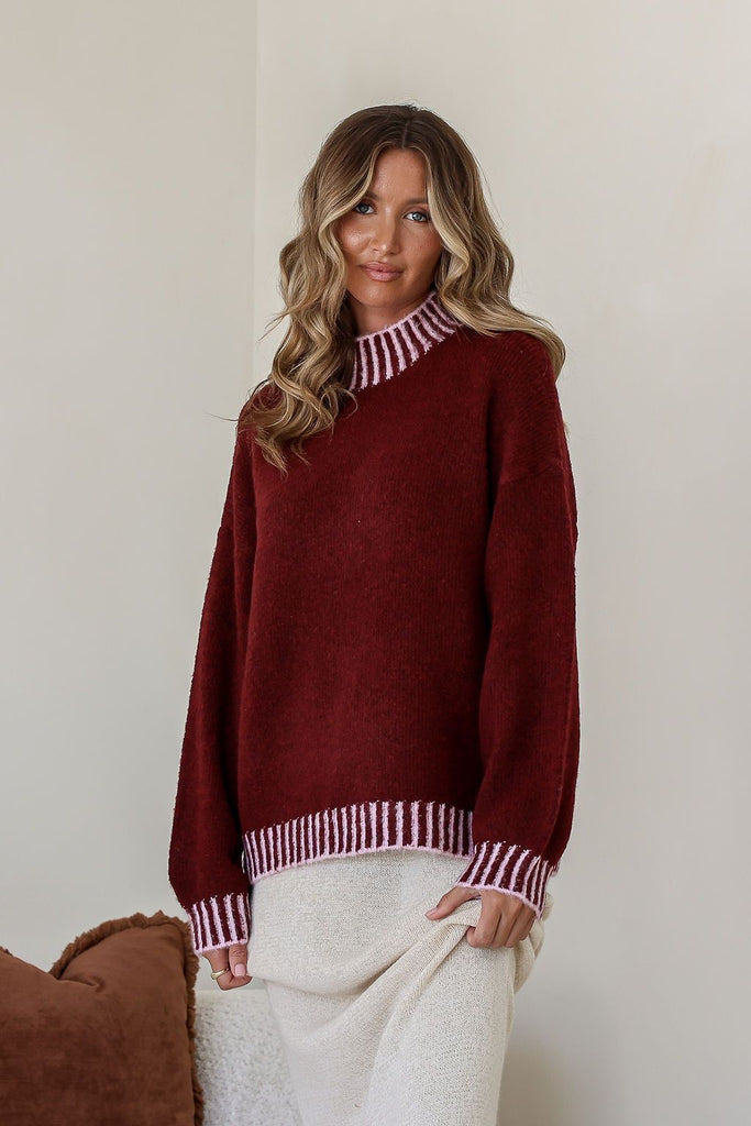 Paige knit - Burgundy-Pash + Evolve-*Round neck *Long sleeve *Super soft & comfy *65% Acrylic, 35% Wool-Pash + Evolve