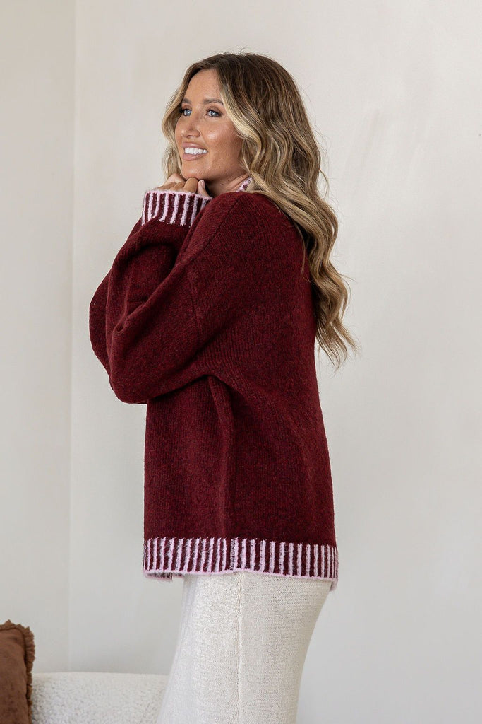 Paige knit - Burgundy-Pash + Evolve-*Round neck *Long sleeve *Super soft & comfy *65% Acrylic, 35% Wool-Pash + Evolve