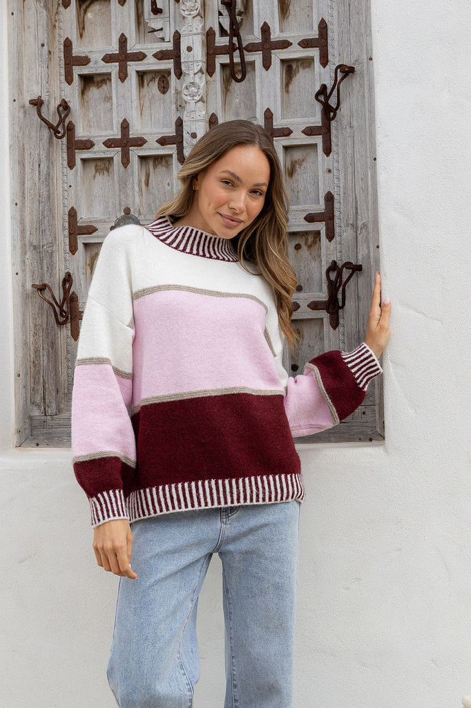 Paige knit - pink/wine-Pash + Evolve-*Round neck *Long sleeve *Super soft & comfy *Pink/Wine *65% Acrylic, 35% Wool-Pash + Evolve