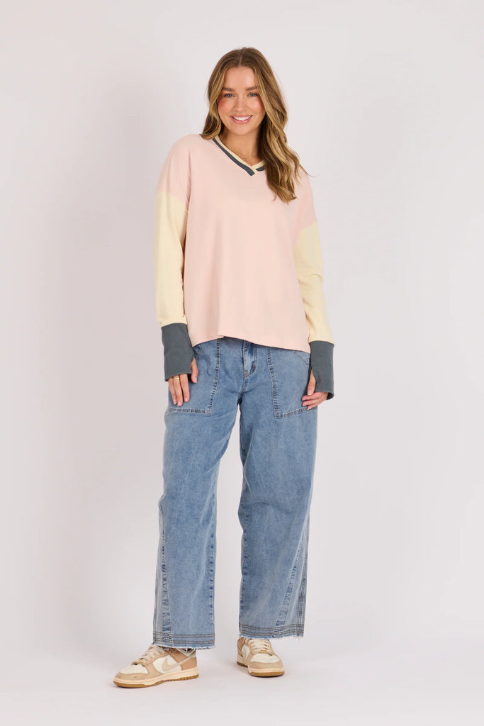Panel Detail Long Sleeve Tee - Pink Sorbet-One Ten Willow-A fresh take on an everyday essential, the Panel Detail Long Sleeve Tee in Pink Sorbet combines relaxed comfort with elevated styling. *80% COTTON 20% POLYESTER FRENCH TERRY UNBRUSHED 220GSM *Fit: True to size. Model wears a size Small and is 175cm tall.-Pash + Evolve