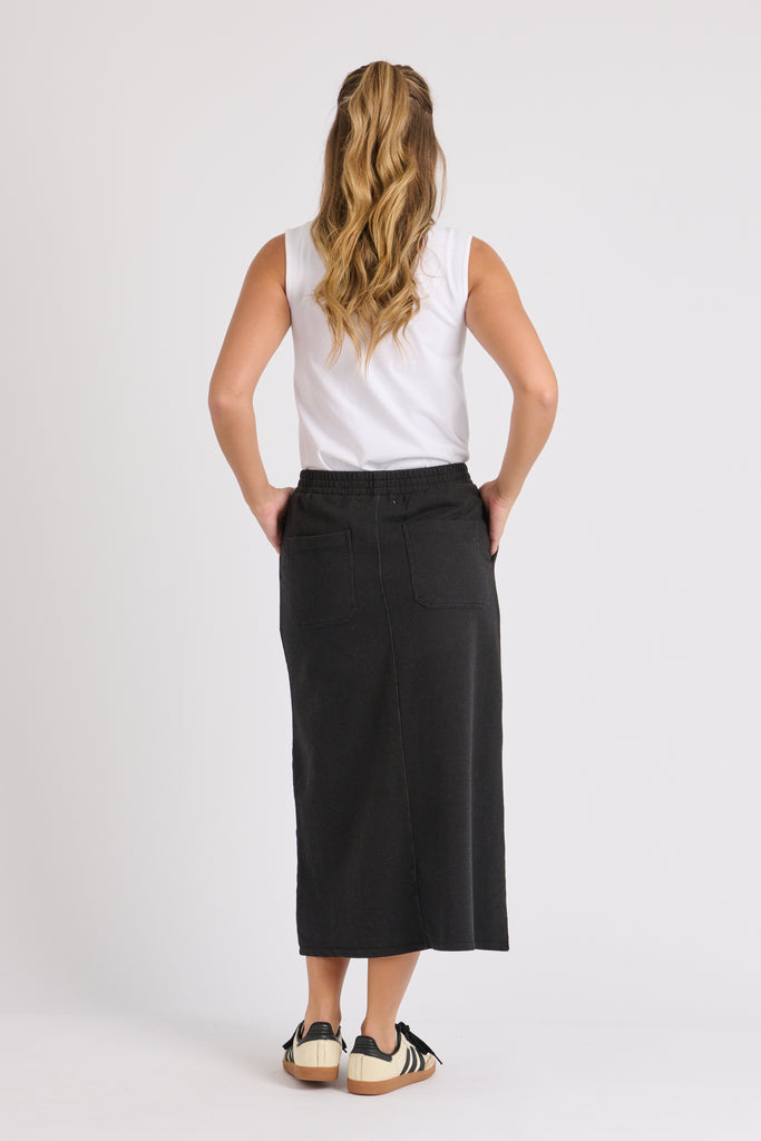 Panel detail skirt - black-One Ten Willow-*Elasticated waist *Panel detail *Midi length *Cotton/Polyester/French Terry-Pash + Evolve