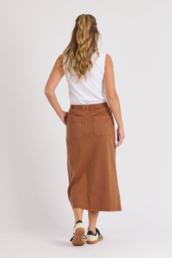 Panel detail skirt - brown-One Ten Willow-*Elasticated waist *Panel detail *Midi length *Cotton/Polyester/French Terry-Pash + Evolve