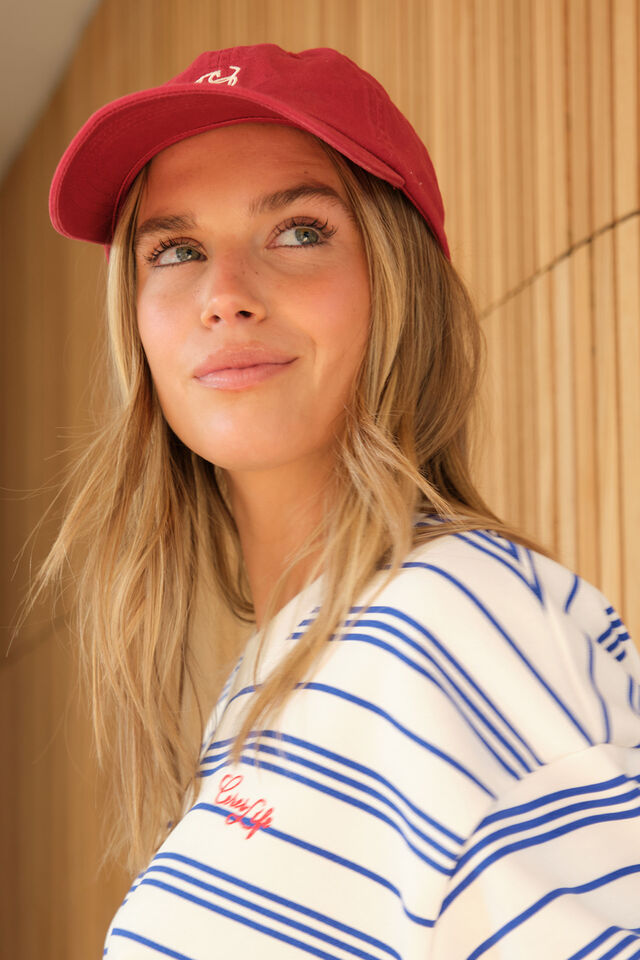Pip everyday cap - deep red-Ceres Life-Made with 50% pre-consumer recycled cotton Classic 6 panel style Adjustable back strap -Antique Silver metal fastening-Pash + Evolve