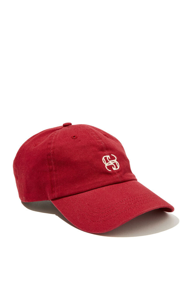 Pip everyday cap - deep red-Ceres Life-Made with 50% pre-consumer recycled cotton Classic 6 panel style Adjustable back strap -Antique Silver metal fastening-Pash + Evolve