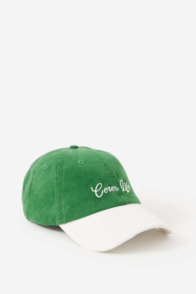 Pip everyday cap - green/white-Ceres Life-Made with 50% pre-consumer recycled cotton Classic 6 panel style Adjustable back strap -Antique Silver metal fastening-Pash + Evolve