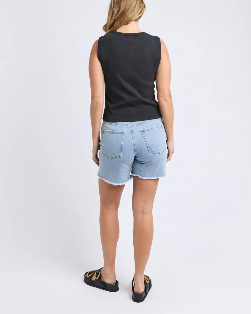 Raf Button Through Tank - Black-Foxwood-The Raf Button Through Tank is your new go-to for sleek, easy styling. Featuring a full button front and crafted from a soft, double-layer rib fabric, it offers a comfortable, flattering fit that moves with you. Perfect for layering or wearing on its own with denim or linen for a polished off-duty look. Front button opening Double layer rib fabric Fitted style 94% Cotton / 6% Elastane Model is wearing a size 10-Pash + Evolve