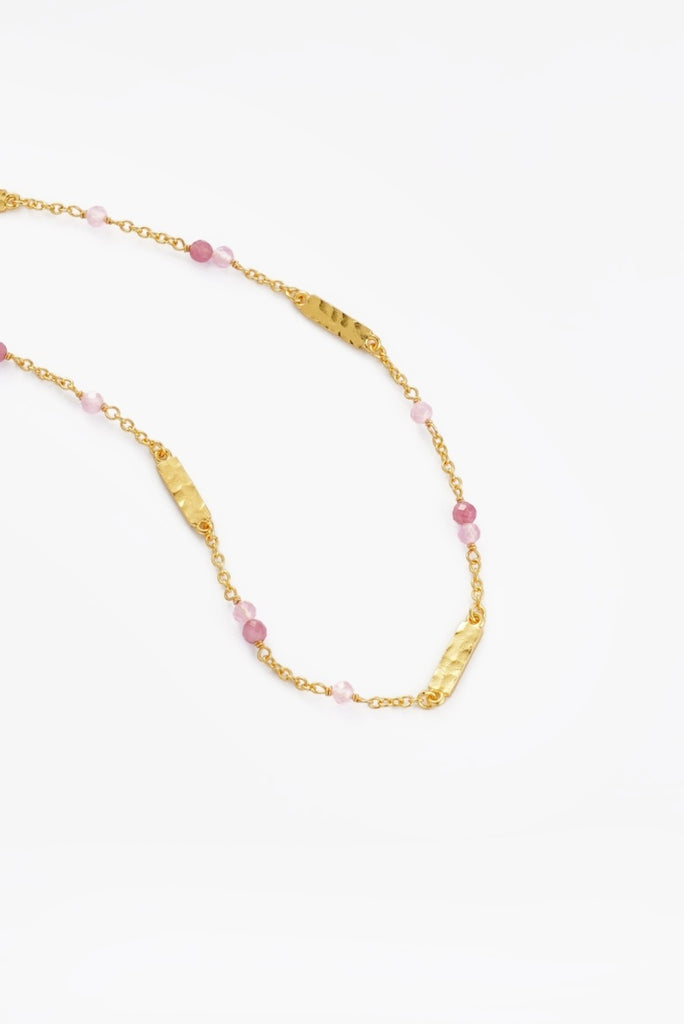 Rosie necklace - pink-Zarla-A delicate chain adorned with soft pink tones and textured accents. Light-catching and feminine, it offers a gentle pop of colour with an effortless, sunlit glow. Perfect for layering or wearing alone as a subtle, refined statement. *18K Gold Plated Solid Brass *41cm + 5cm Extender *This piece is handmade and not recommended to be worn in water-Pash + Evolve