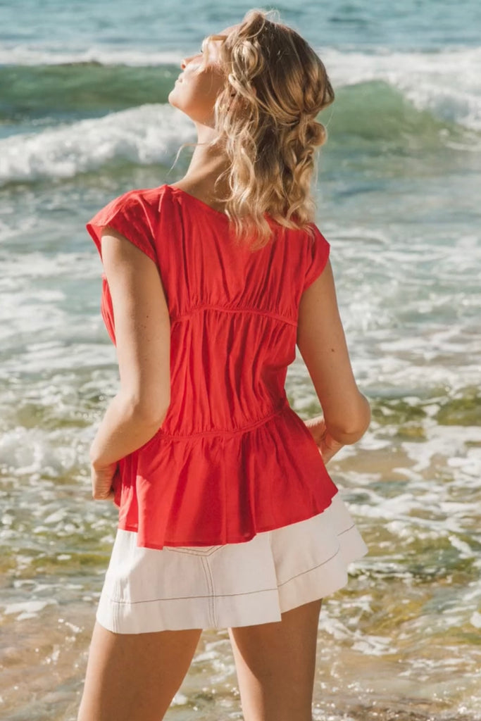 Ruby top - Red-Pash + Evolve-*Round neckline *Sleeveless *Ruching on the front *Rayon/Linen-Pash + Evolve