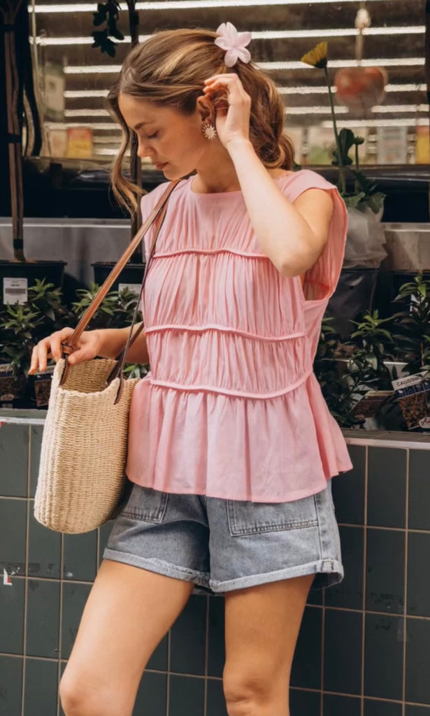 Ruby top - pink-Pash + Evolve-*Round neckline *Sleeveless *Ruching on the front *Rayon/Linen-Pash + Evolve