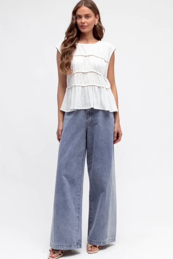 Ruby top - white-Pash + Evolve-*Round neckline *Sleeveless *Ruching on the front *Rayon/Linen-Pash + Evolve