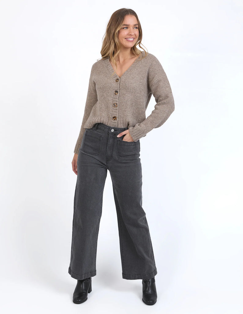 Sarah wide leg jean - washed black-Foxwood-A new high-rise jean featuring front patch pockets, a fitted waist and slightly wide leg. Wide leg High rise Front pockets 98% Cotton 2% Elastane Model is 176cm and wears size 10-Pash + Evolve