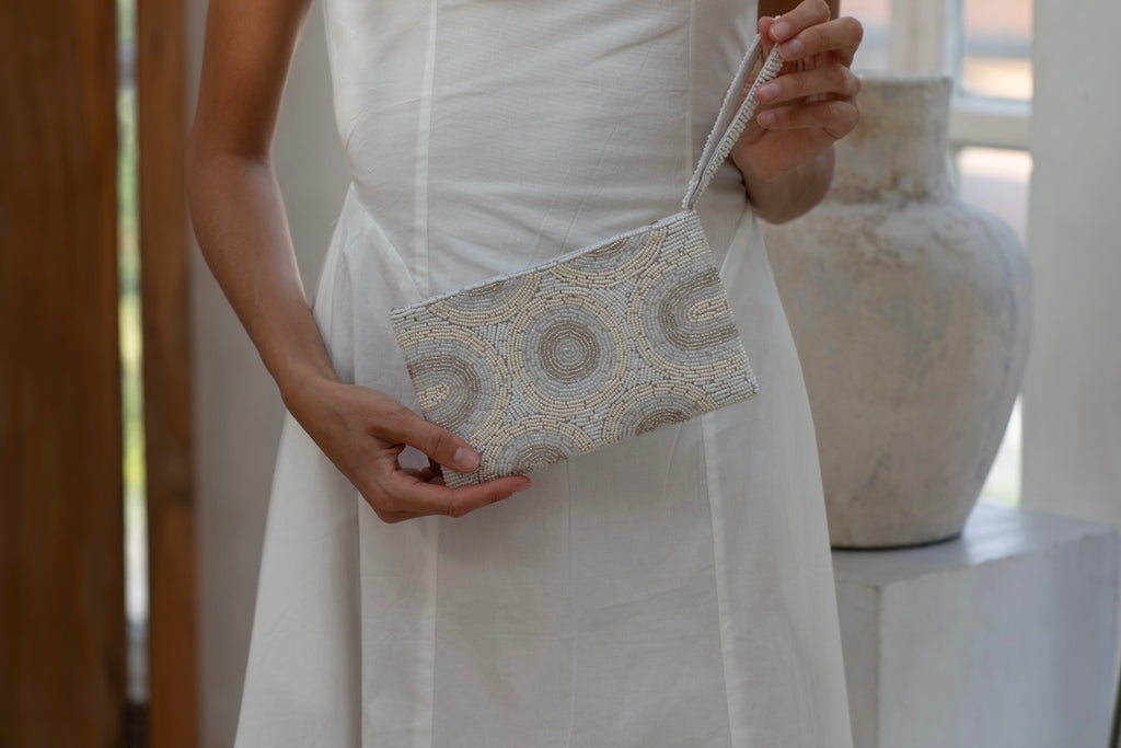 Scarlett beaded clutch-Pash + Evolve-*Glass beads *Wrist strap *Fully Lined inside *20x12cm-Pash + Evolve