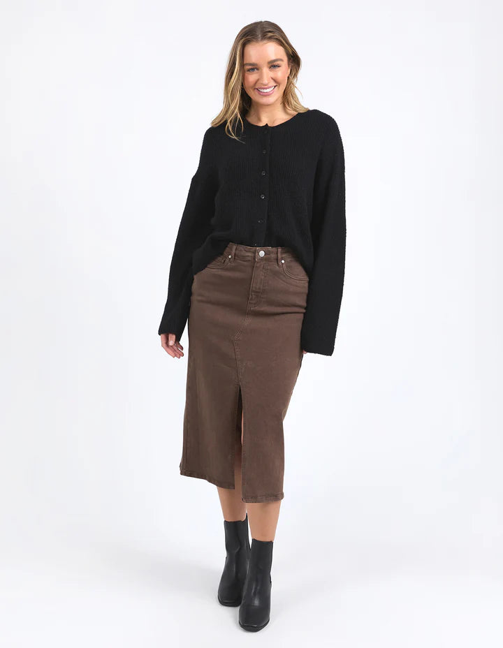 Scout midi skirt - chocolate-Foxwood-The Scout Midi Skirt is this season's must-have skirt. Scout is the perfect partner for Spring and Summer Dressing, featuring a split front detail and a light blue wash. Pair back with a tee and sneakers, or dress up to take you into the night. Midi Skirt Length Front Split Detail Classic 5-Pocket Jean Waist Stretch Denim-Pash + Evolve