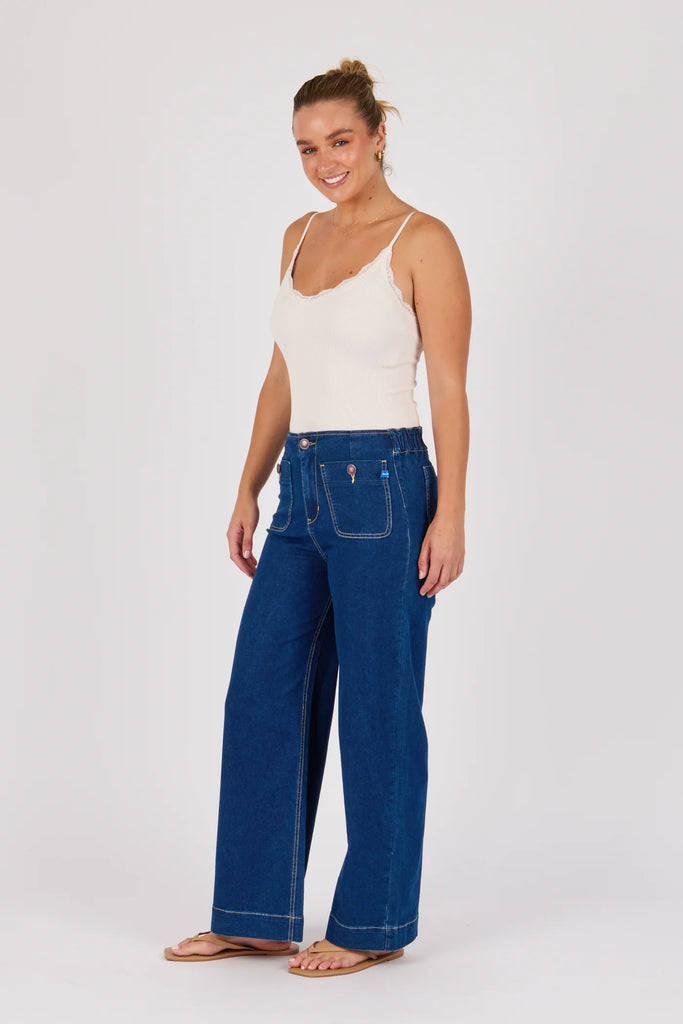 Seam Detail Straight Leg Jeans - Dark Blue-One Ten Willow-Half Back Elastic Waistband Button Front Closure Front Patch Pockets Full Length Straight Leg 75% Cotton 23% Polyester 2% Elastane Model is 176cm (Size 8-10) and wears our size Small Designed in Geelong, Australia-Pash + Evolve