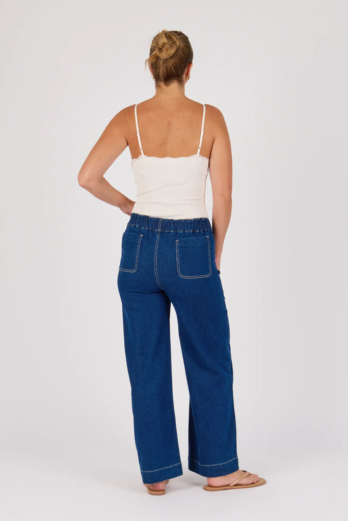 Seam Detail Straight Leg Jeans - Dark Blue-One Ten Willow-Half Back Elastic Waistband Button Front Closure Front Patch Pockets Full Length Straight Leg 75% Cotton 23% Polyester 2% Elastane Model is 176cm (Size 8-10) and wears our size Small Designed in Geelong, Australia-Pash + Evolve