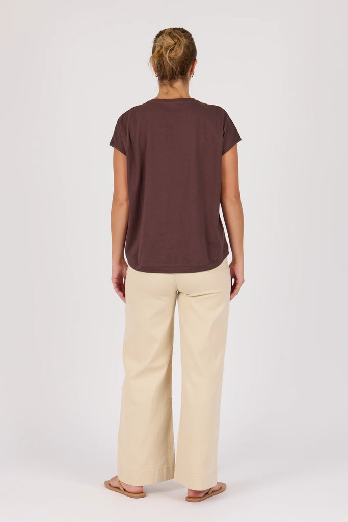 Shell tee - chocolate palm-One Ten Willow-Round Neckline Short Sleeve Straight Front Hem Curved Back Hem-Pash + Evolve