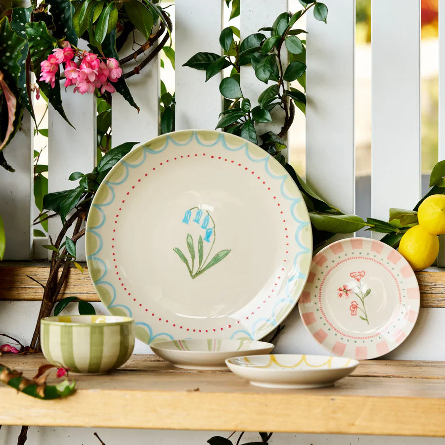 Side plate 16cm - Junes garden forget me not-Robert gordon-Inspired by the lush garden of June Dyson—beloved grandmother and matriarch of the Gordon family—this collection is a tribute to time spent exploring her garden in the Gembrook hills. Delicate floral motifs adorn cake plates, side plates, and small bowls, each designed to mix and match with ease. Hand Painted Design 16cm Diameter Made from high fired stoneware Microwave and Dishwasher safe Designed in Australia-Pash + Evolve