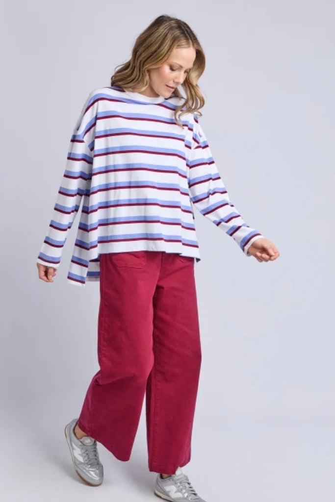Sigrid long sleeve tee - stripe-elm-*Hi-Low hemline *Blue/burgundy stripe *Round neck *Long sleeve *100% Australian Cotton*Designed in Australia-Pash + Evolve